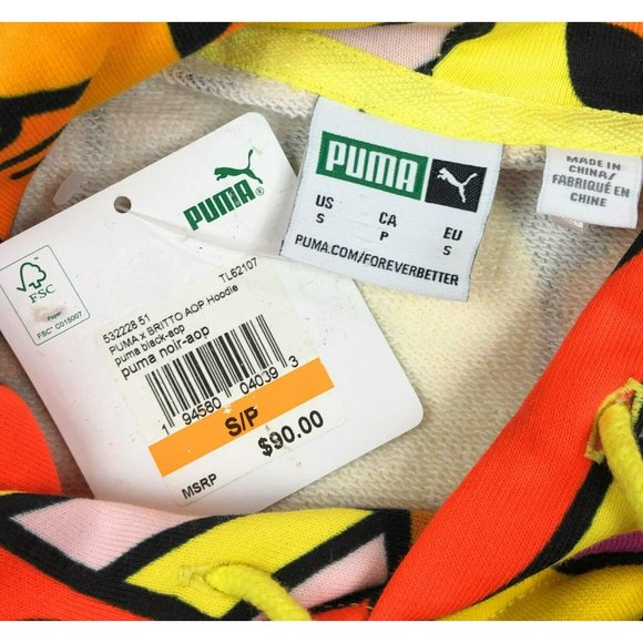 Puma x Romero Britto Art Series AOP Mens Small Yellow Pullover Hoodie Sweatshirt - Picture 5 of 12